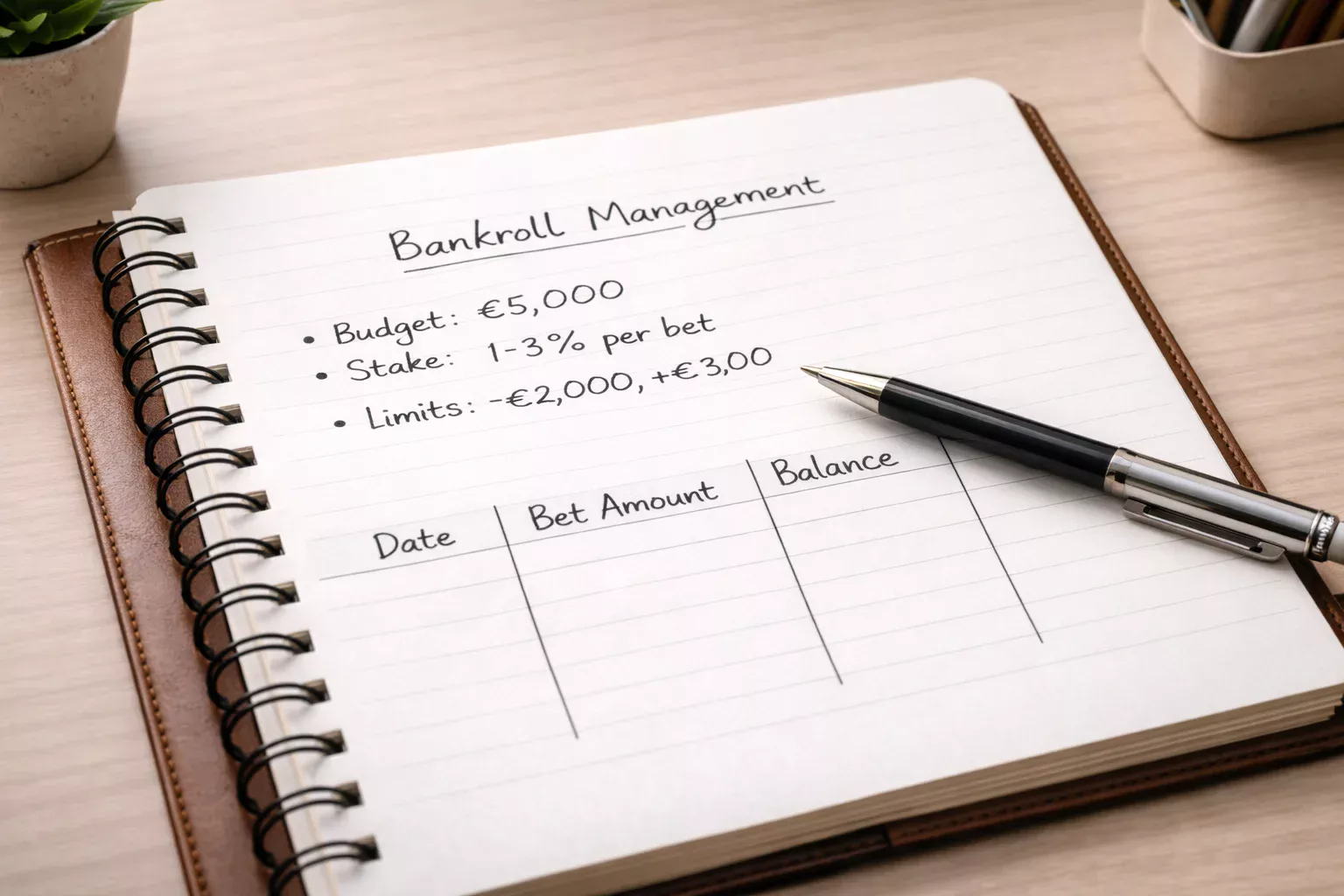 Notebook con pianificazione del bankroll per scommesse