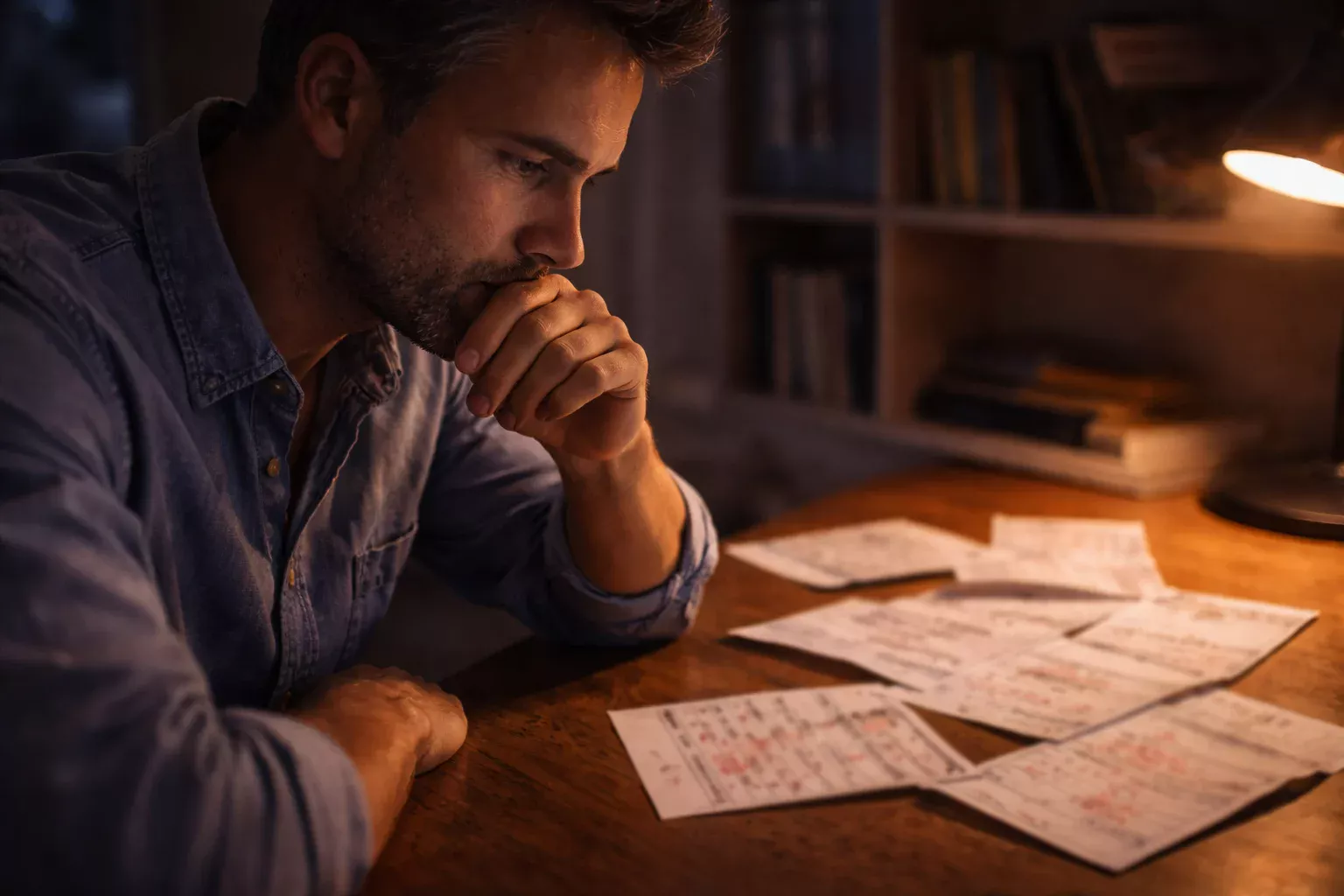 Scommettitore pensieroso che analizza i propri errori di scommessa