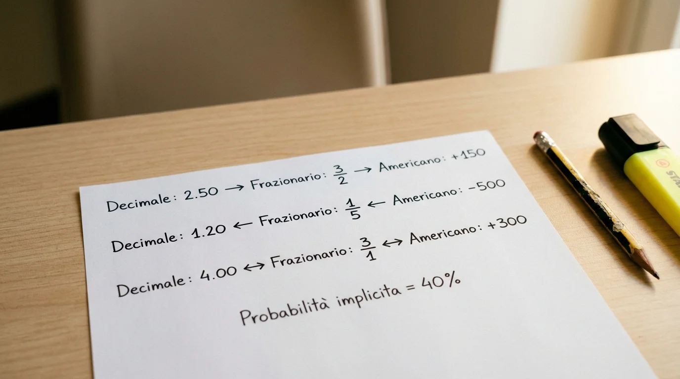 Primo piano di un foglio con quote decimali e frazionarie scritte a mano e frecce di conversione tra i formati