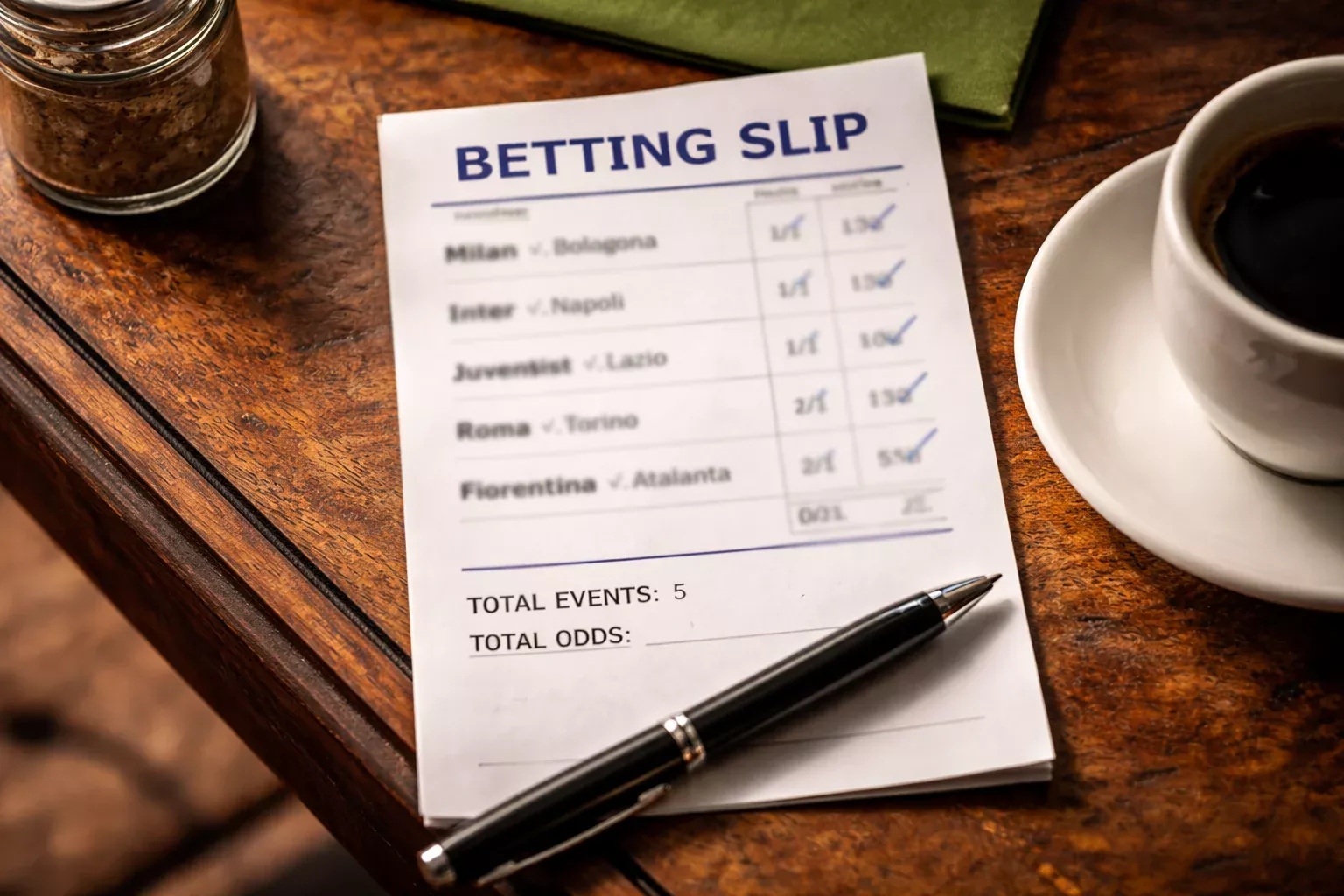 Schedina delle scommesse sportive con diverse partite di calcio