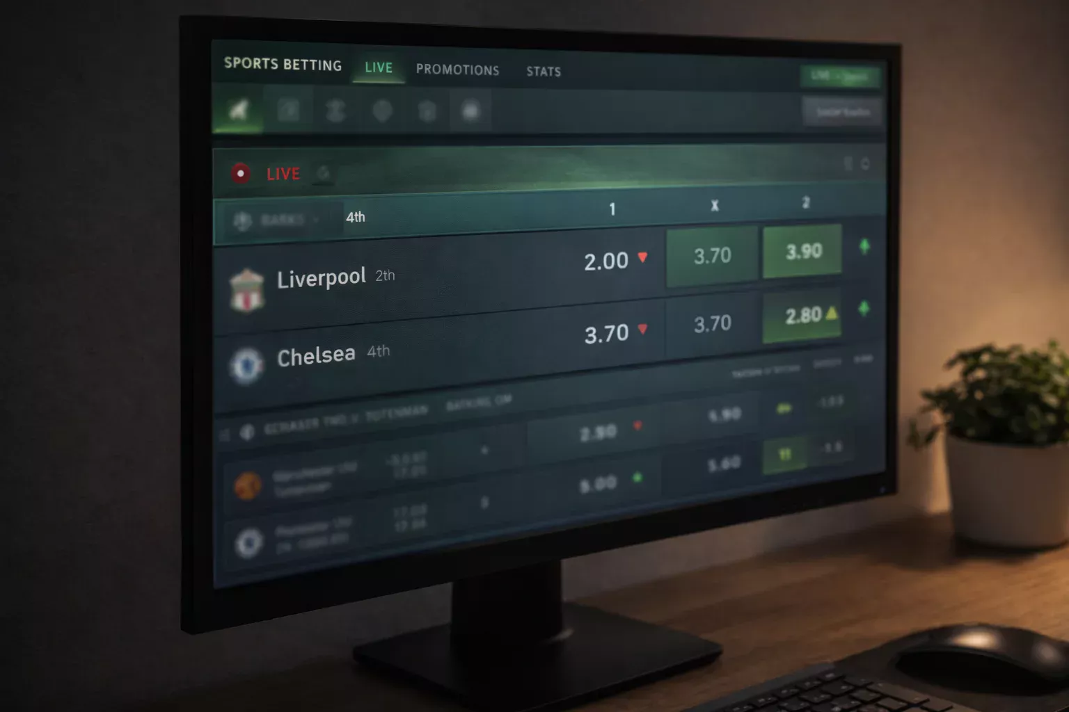 Schermo con quote sportive che cambiano in tempo reale