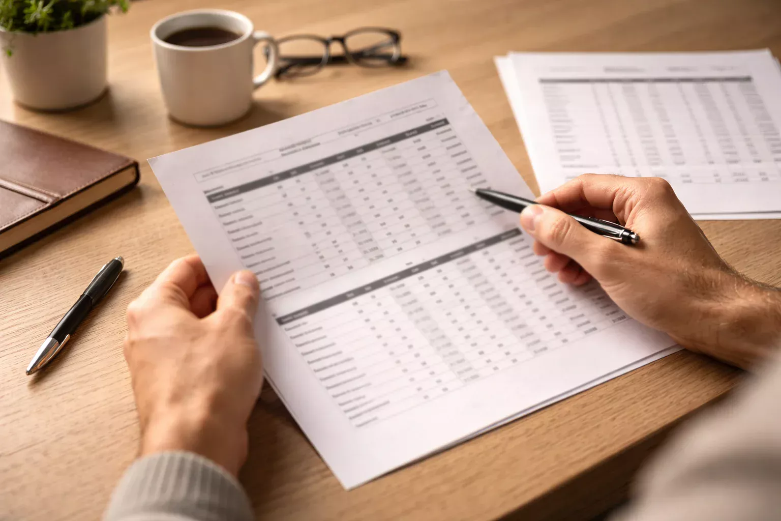 Persona che analizza dati sportivi su un documento cartaceo