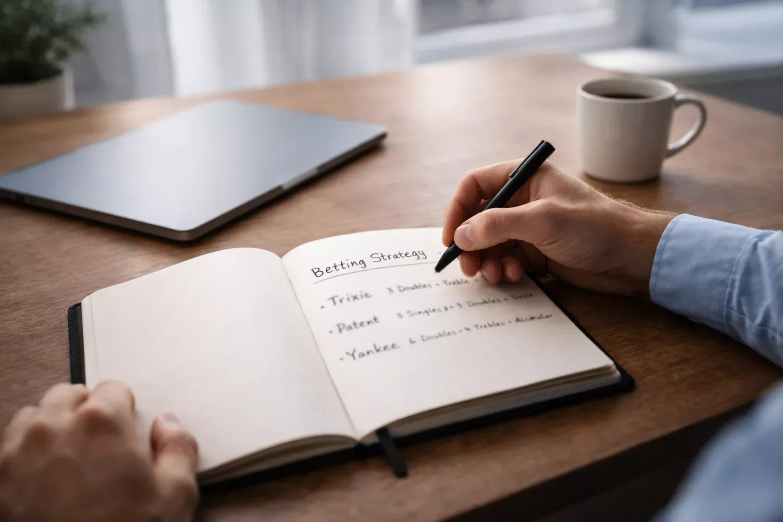 Professionista che pianifica una strategia di scommesse con appunti