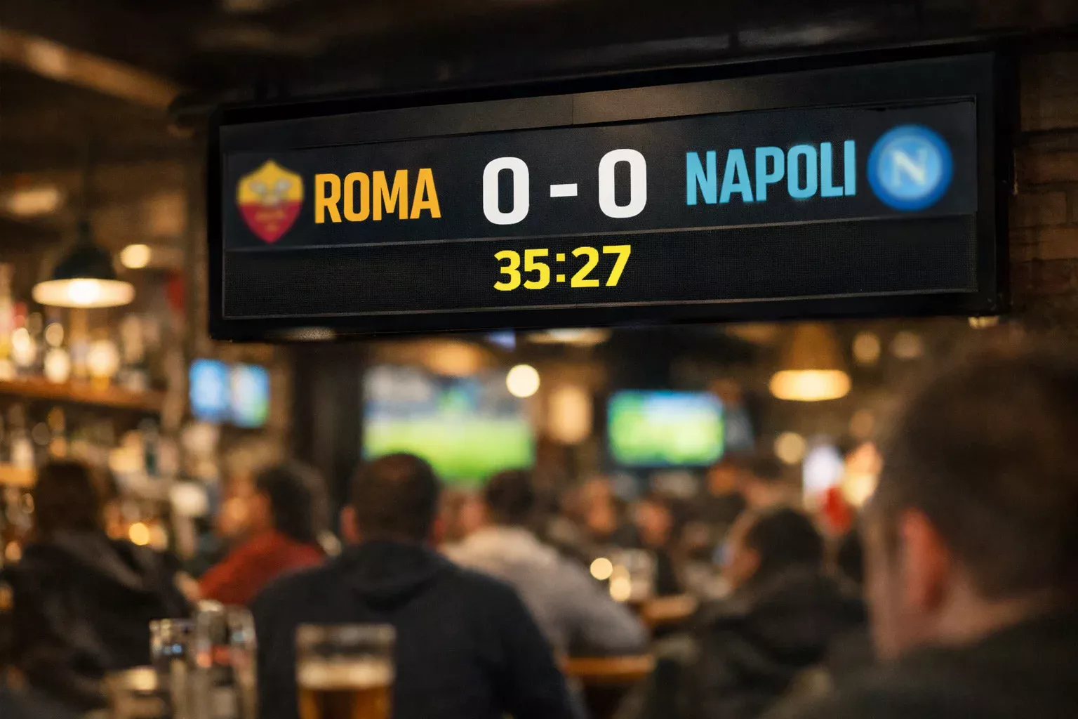 Tabellone con punteggio di partita di calcio in corso