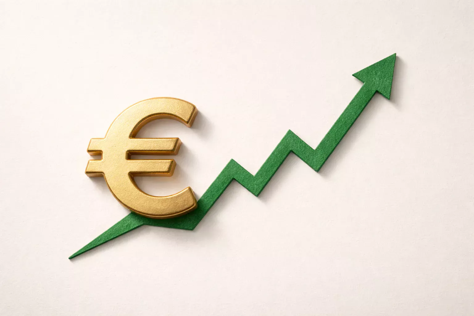 Simbolo di euro con freccia verso alto che indica valore positivo